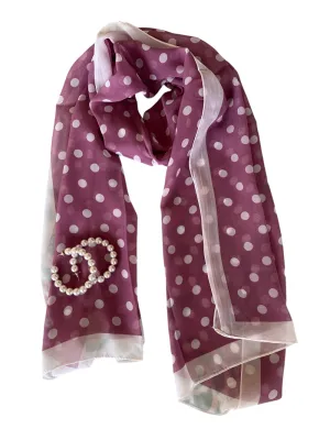 🎁 Scarf Gift Pack - Pink Lilac Polka Dot Scarf   Pearl Hoop Earrings