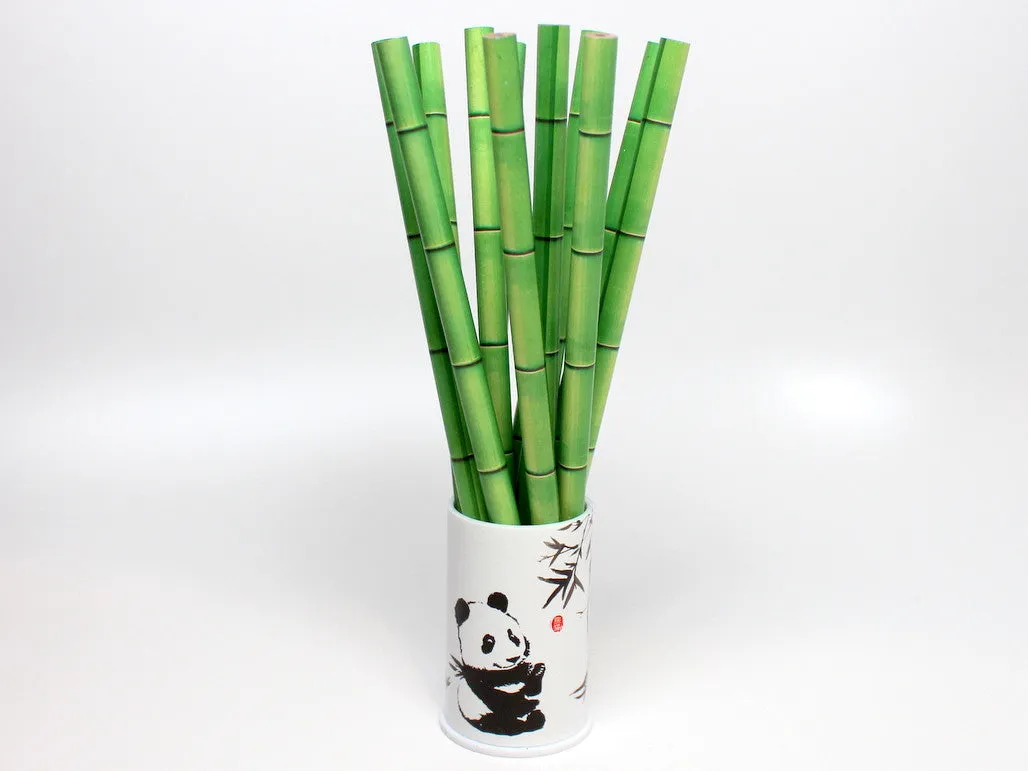 12 Bamboo Style Pencils with Panda Pencil Holder