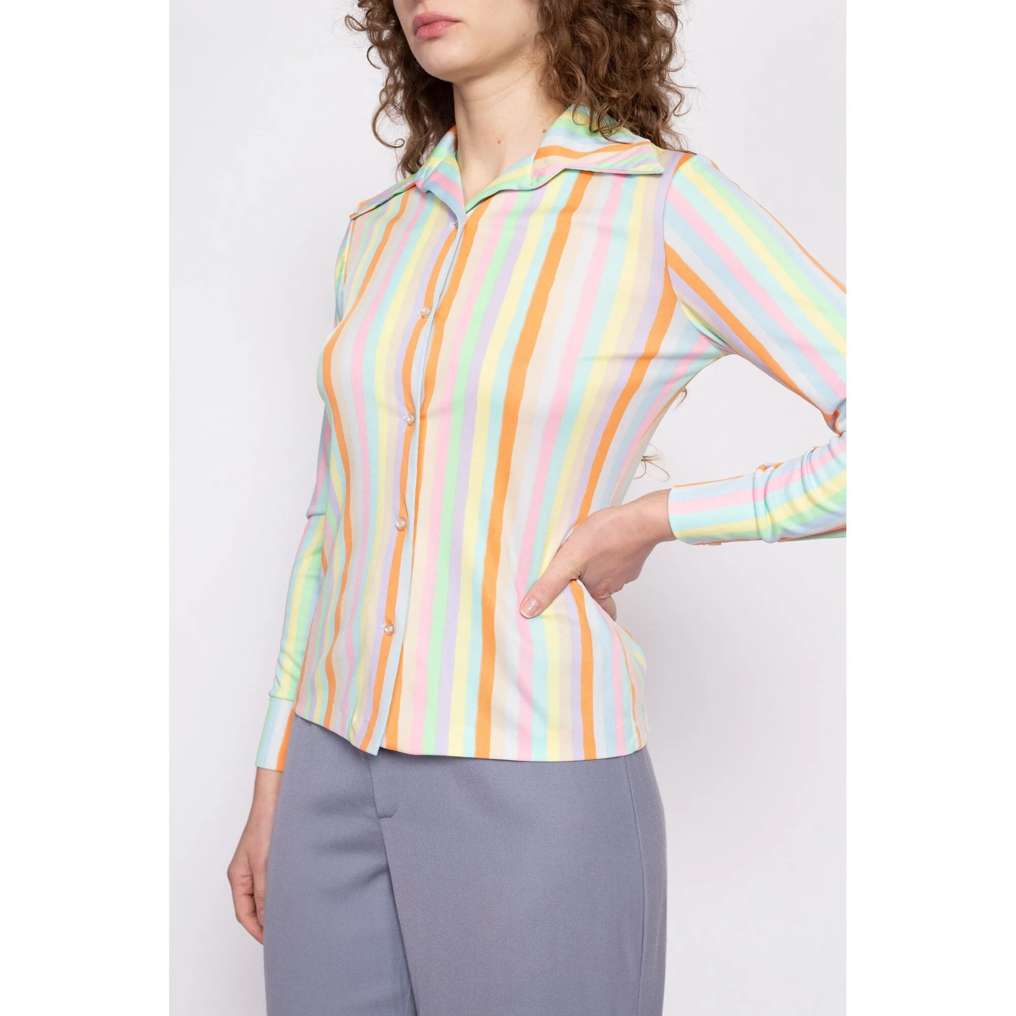 70s Pastel Striped Disco Top - Small