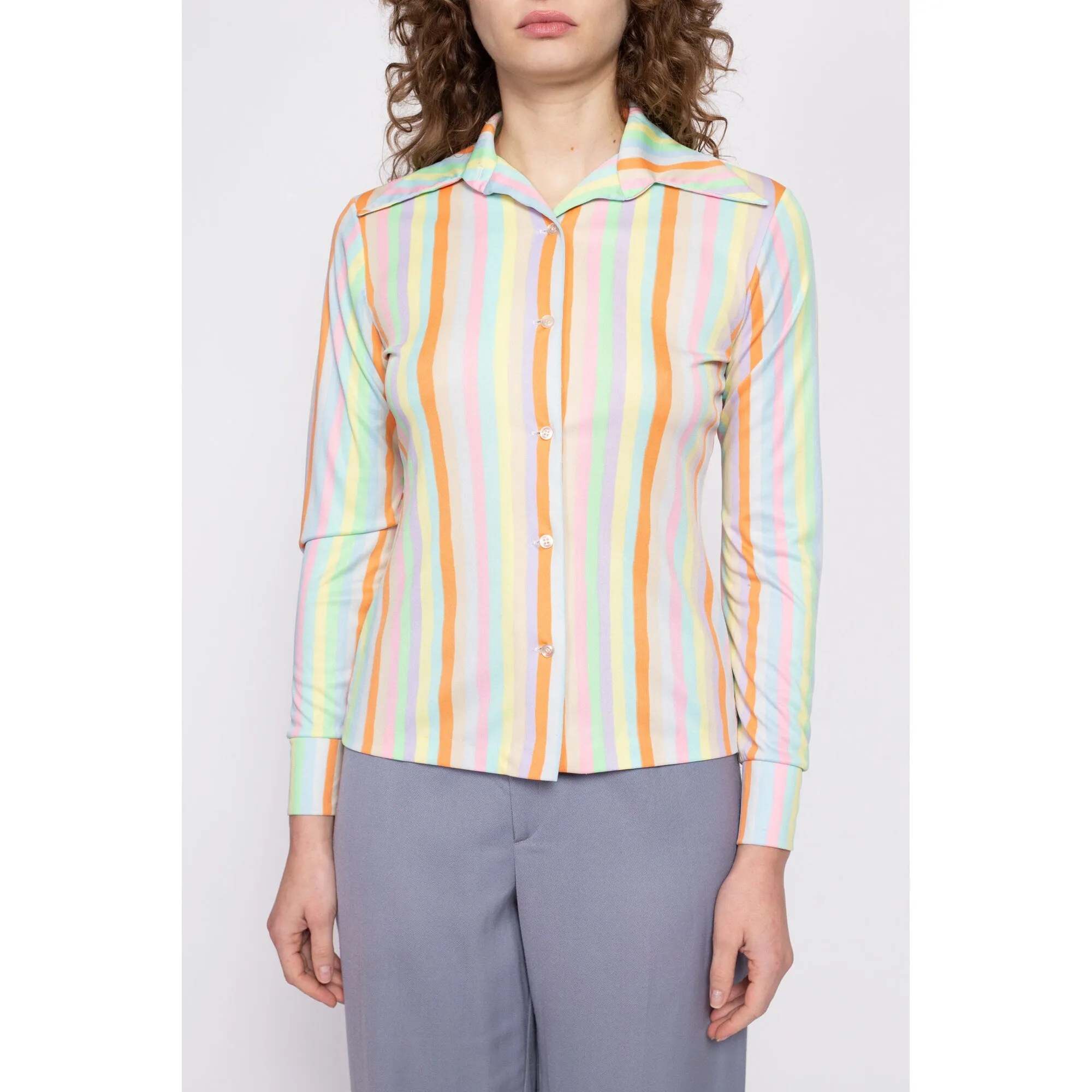 70s Pastel Striped Disco Top - Small