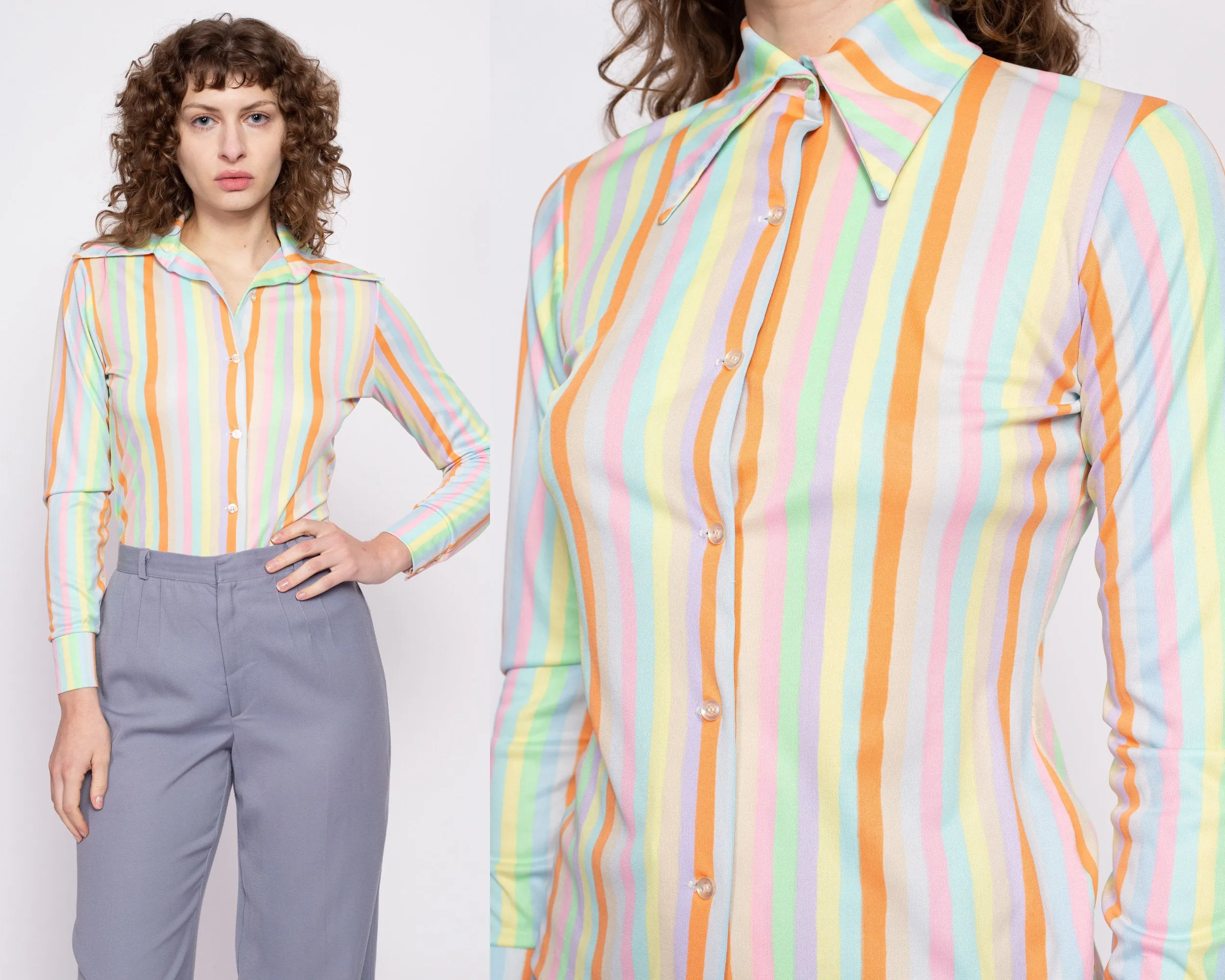 70s Pastel Striped Disco Top - Small