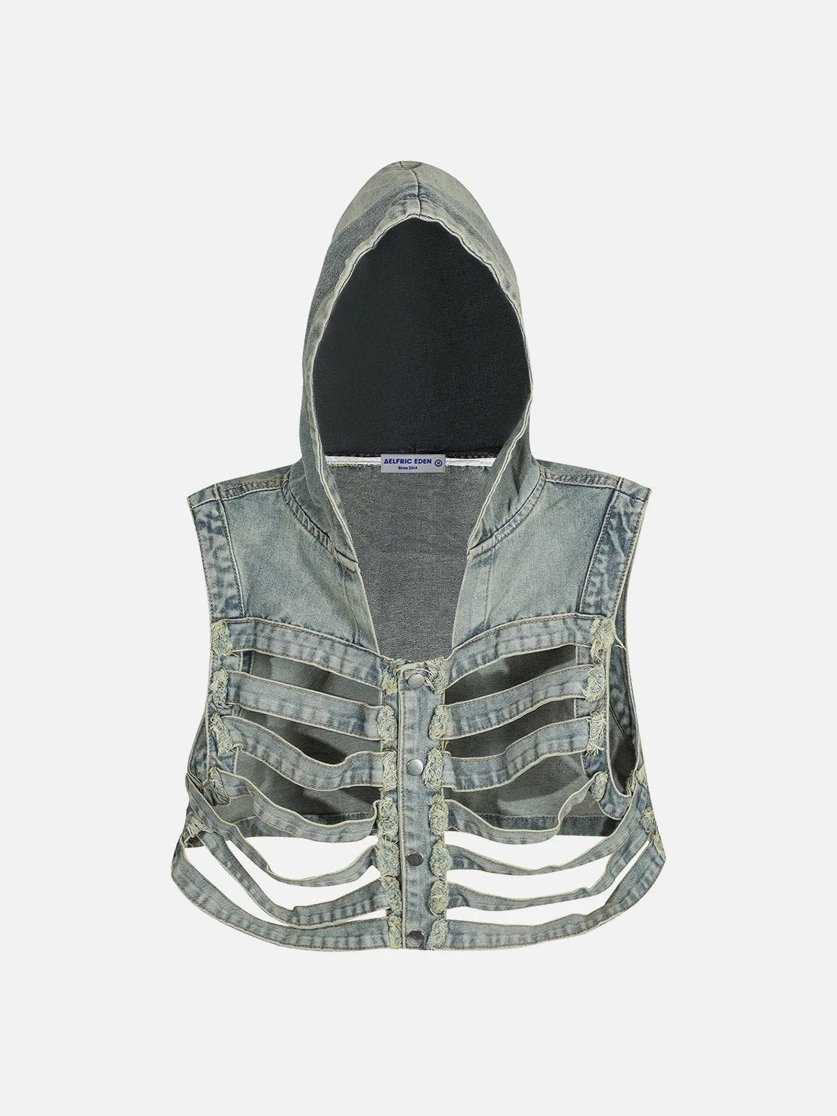 Aelfric Eden Skeleton Hooded Denim Vest