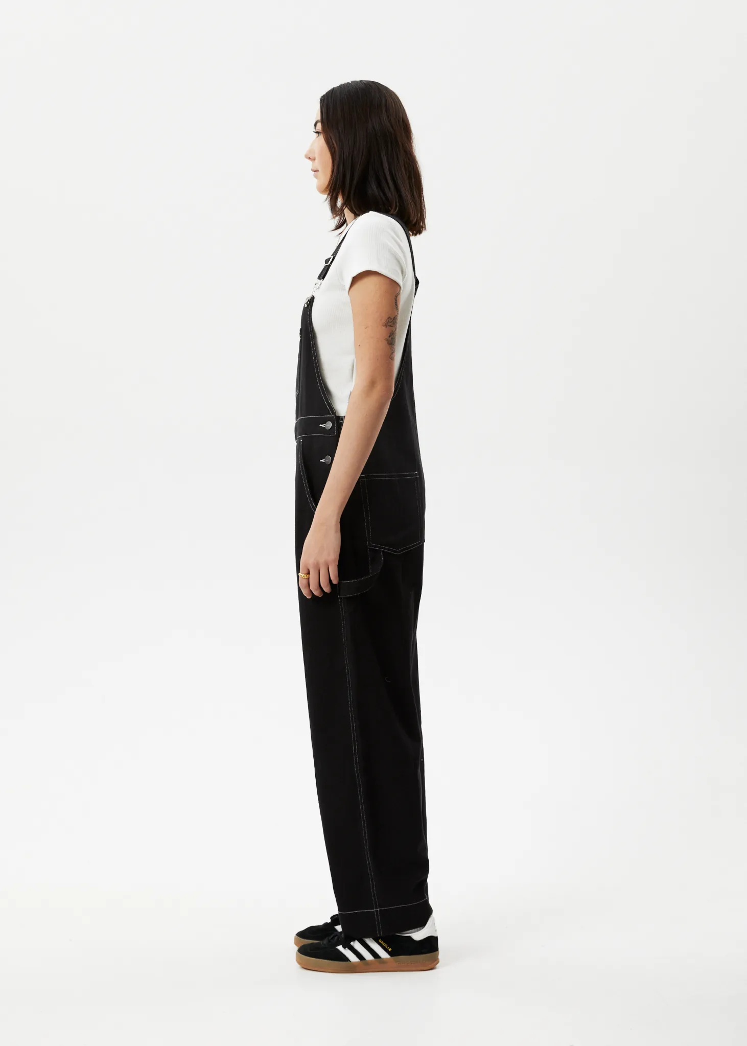 AFENDS Womens Louis - Baggy Overalls - Washed Black