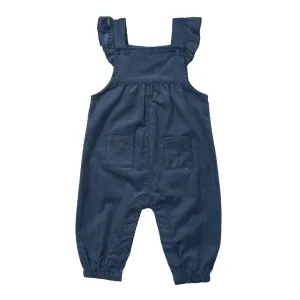 Angel Dear Dark Denim Corduroy Ruffle Overalls