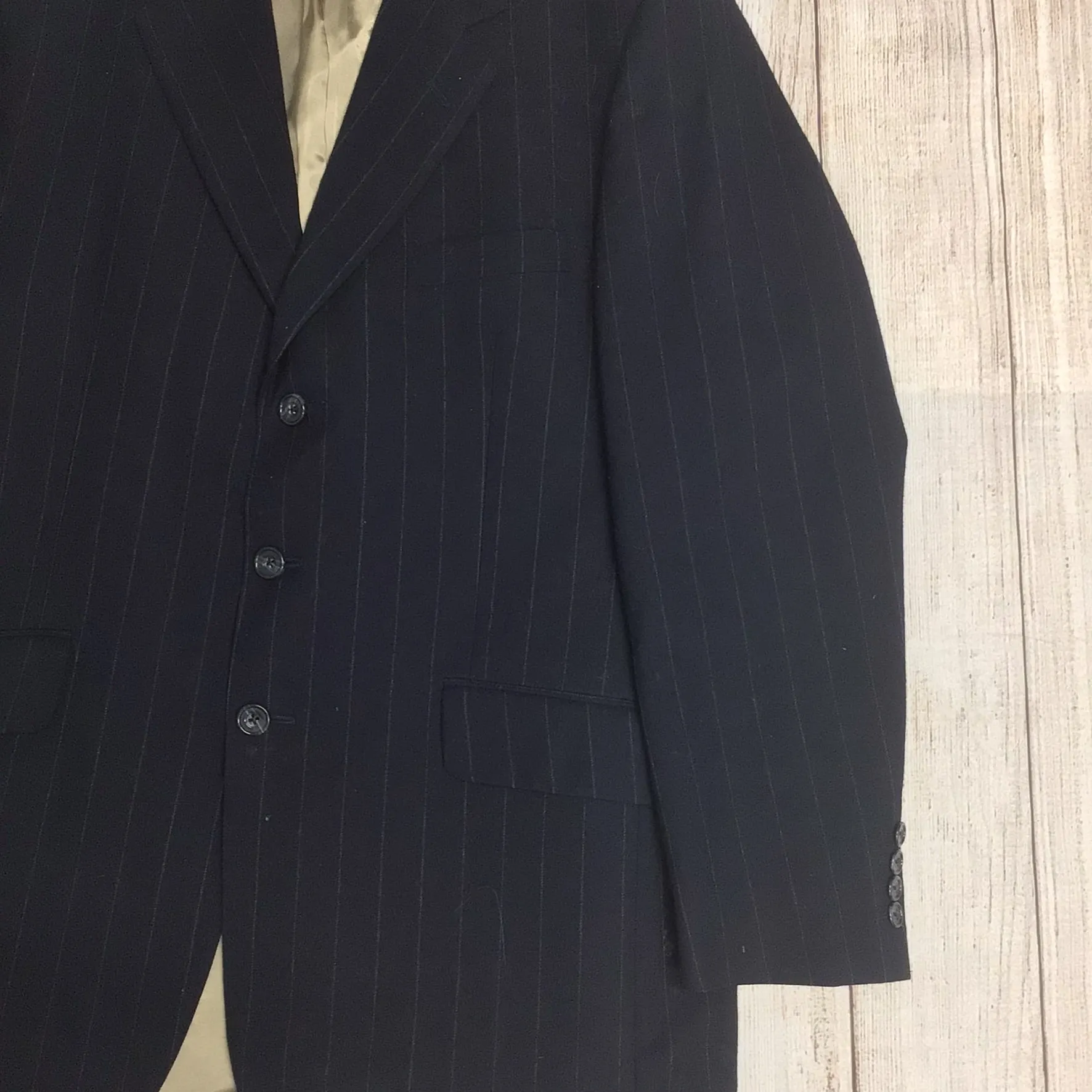 Aquascutum Navy Blue Striped Blazer Jacket 100% Wool Size 41R