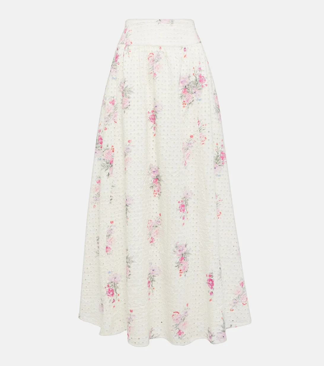 Aventy cotton maxi skirt with floral print LOVESHACKFANCY, white