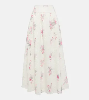 Aventy cotton maxi skirt with floral print LOVESHACKFANCY, white