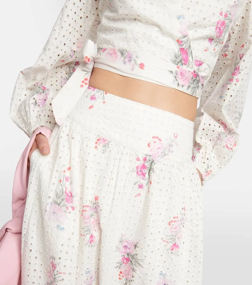 Aventy cotton maxi skirt with floral print LOVESHACKFANCY, white