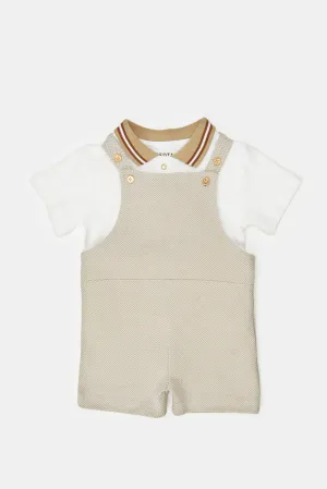 Baby Beige Crown Polo Shirt And Dungaree Set (2 Piece)