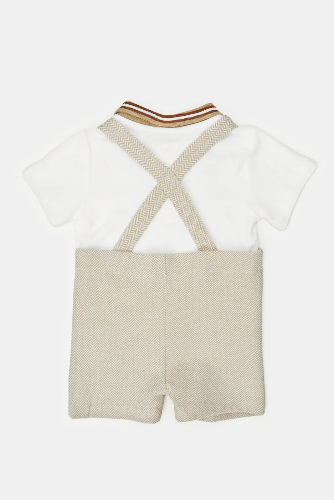 Baby Beige Crown Polo Shirt And Dungaree Set (2 Piece)