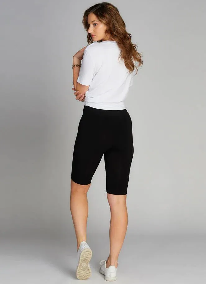 BAMBOO HIGH WAISTED LONG BLACK SHORTS