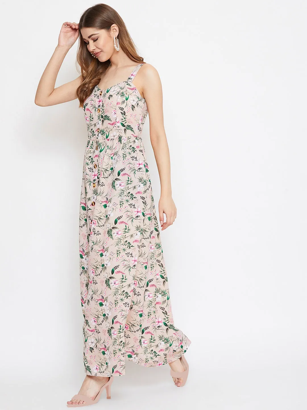 Berrylush Women Multi-Colour Floral Sweetheart Neck Maxi Dress