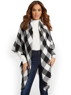 Black & White Plaid Fringe Wrap - Brands We Love