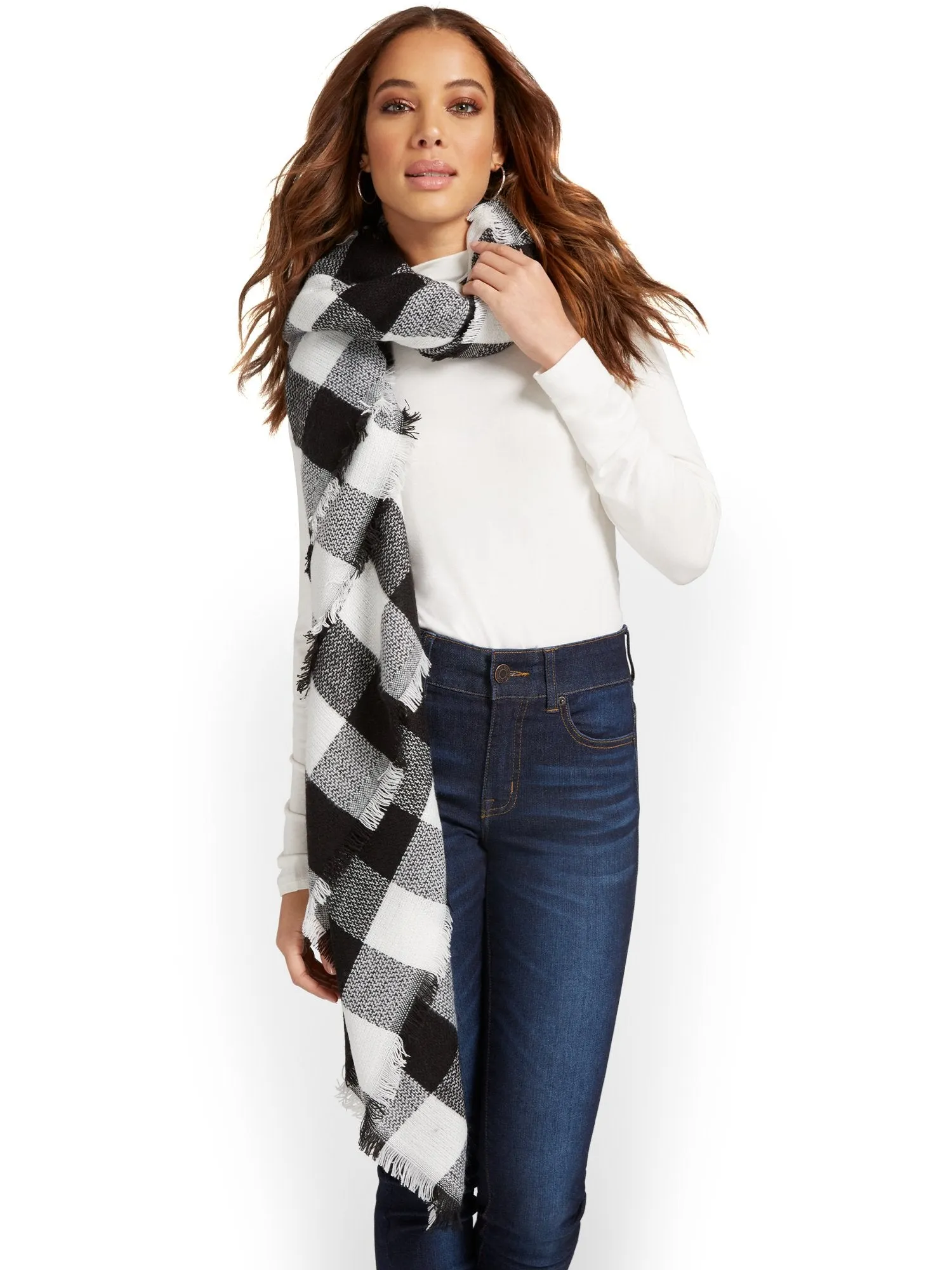 Black & White Plaid Fringe Wrap - Brands We Love