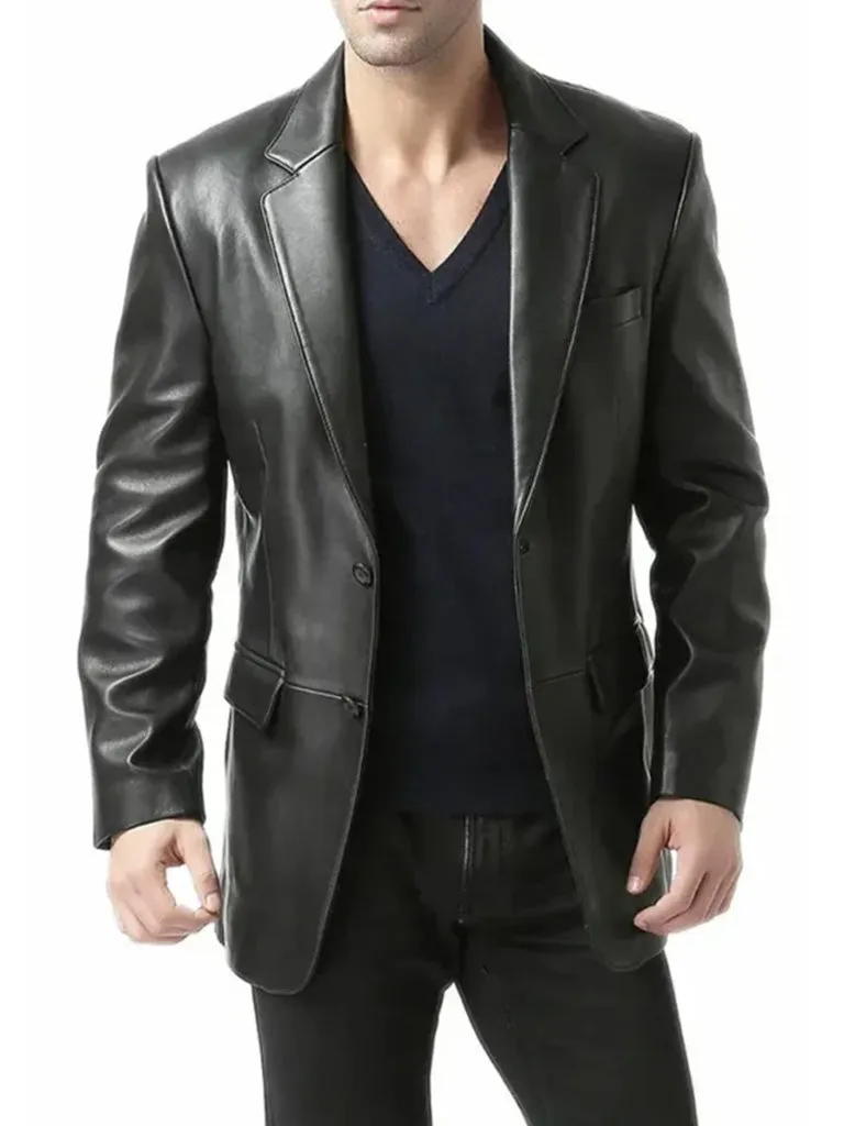 Black Leather Jacket Two Button