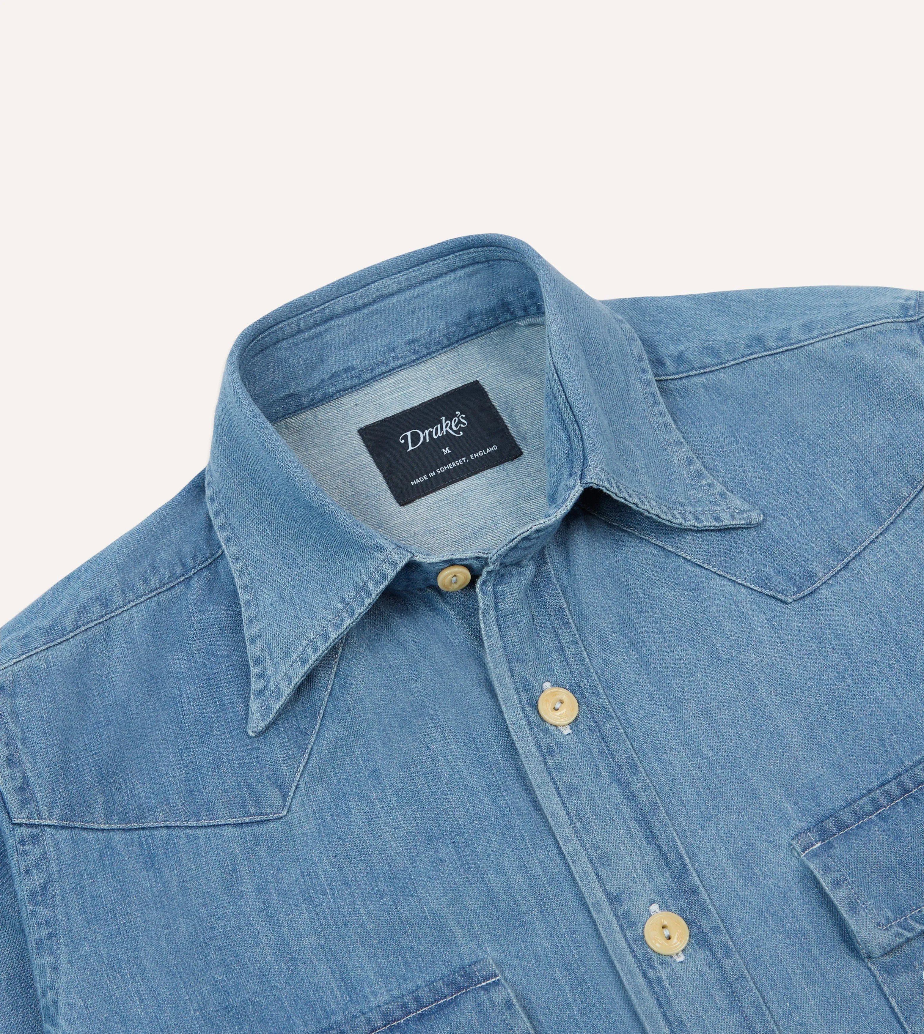 Bleach Wash Denim Two-Pocket Western Shirt