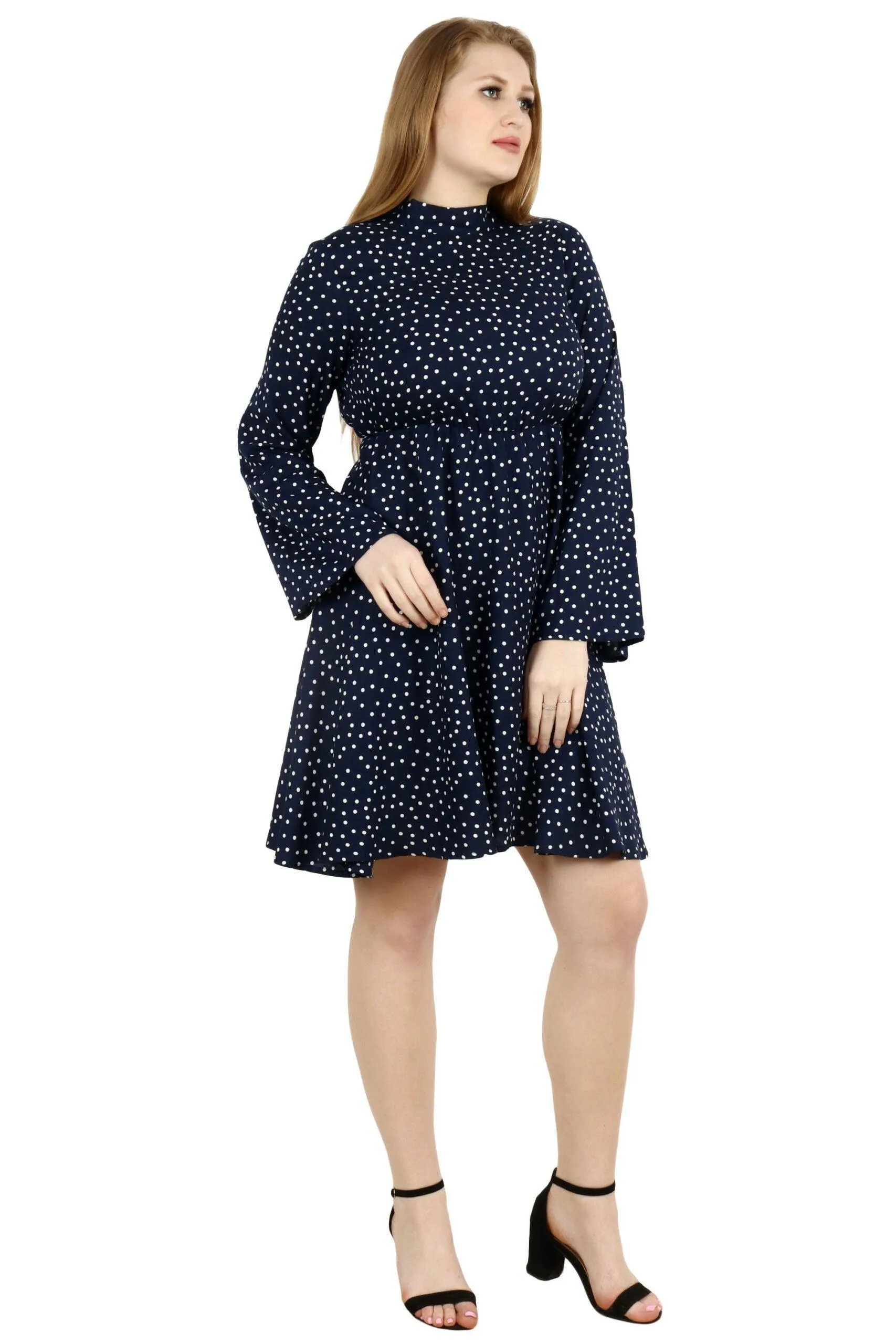 Blue Polka Dots Printed Back Tie Dress