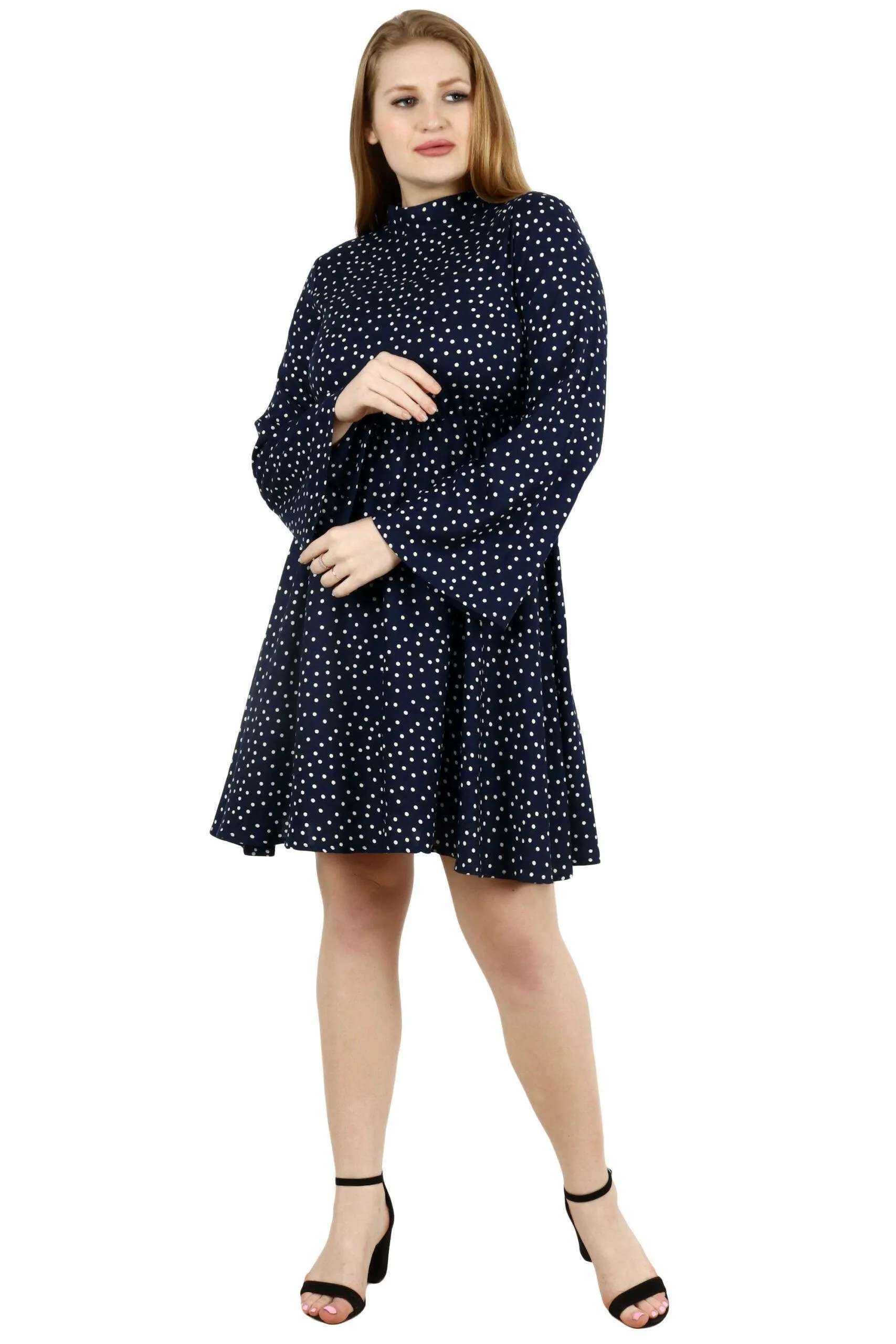 Blue Polka Dots Printed Back Tie Dress