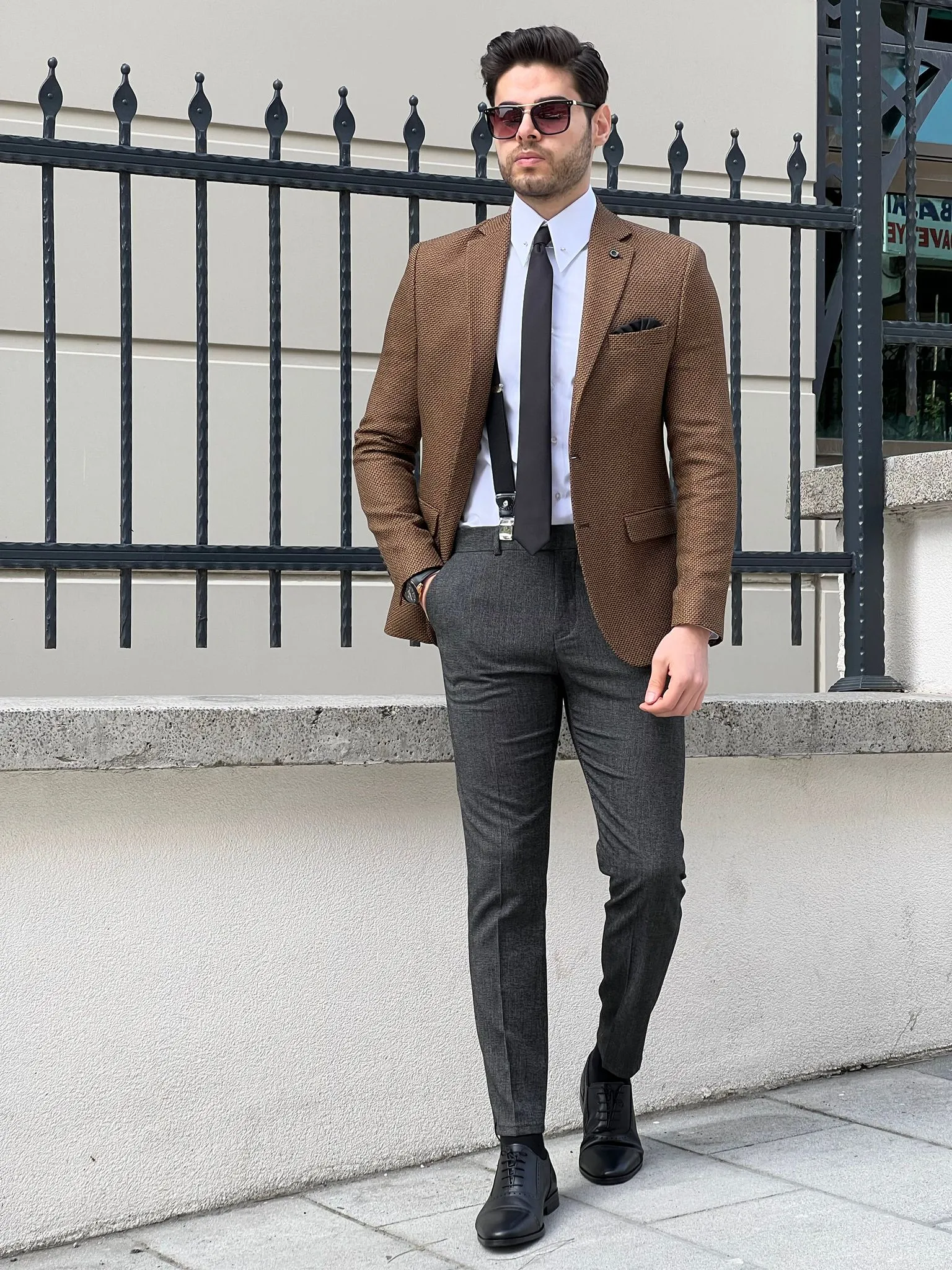 Bojoni Montebello Slim Fit High Quality Knitted Camel Blazer