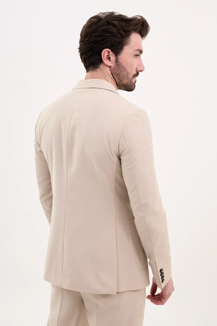 Bojoni Pezza Slim Fit Beige Double Breasted Blazer