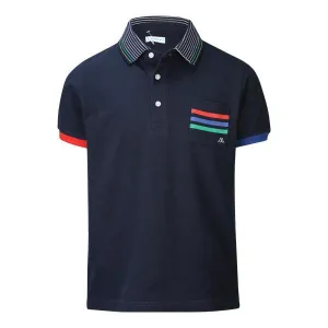 BOYS NAVY-BLUE GRAPHIC SHORT SLEEVE POLO