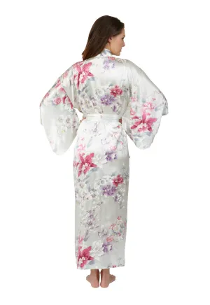 Bridal Kimono Elegant Orchids Long Silk Robe