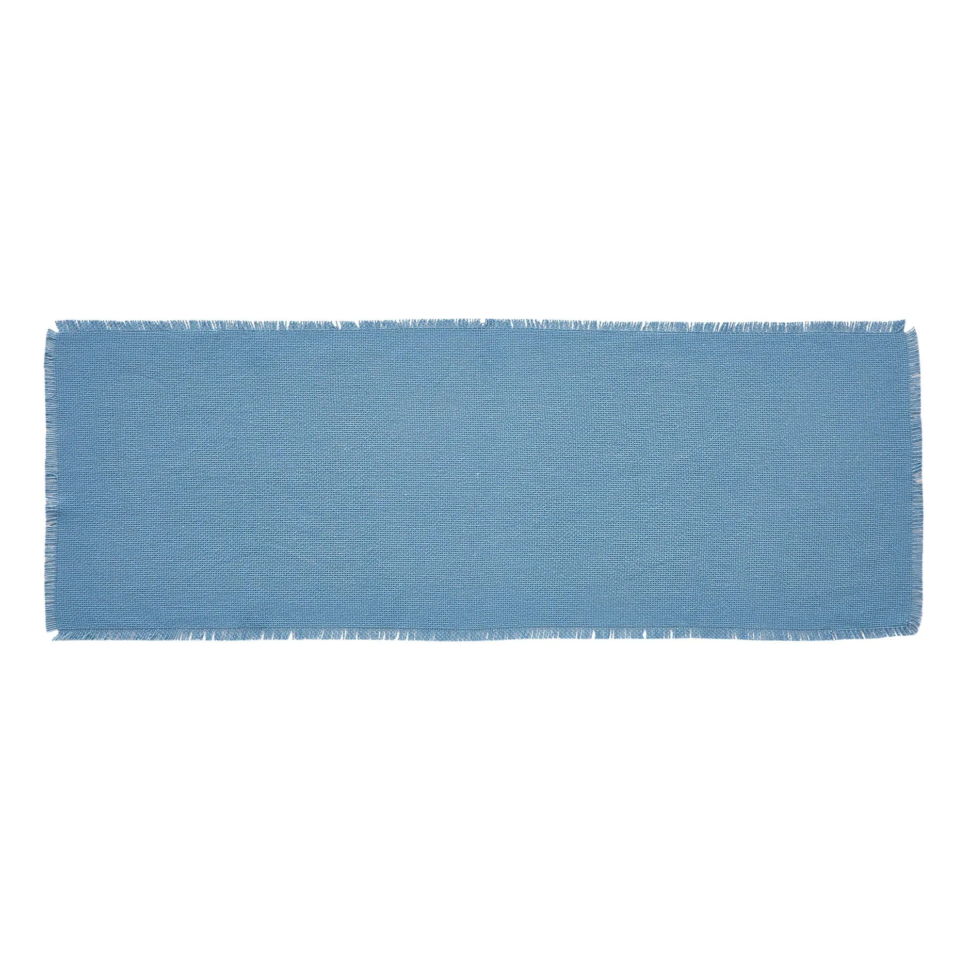 Burlap Blue Fringed Runner 12x36"