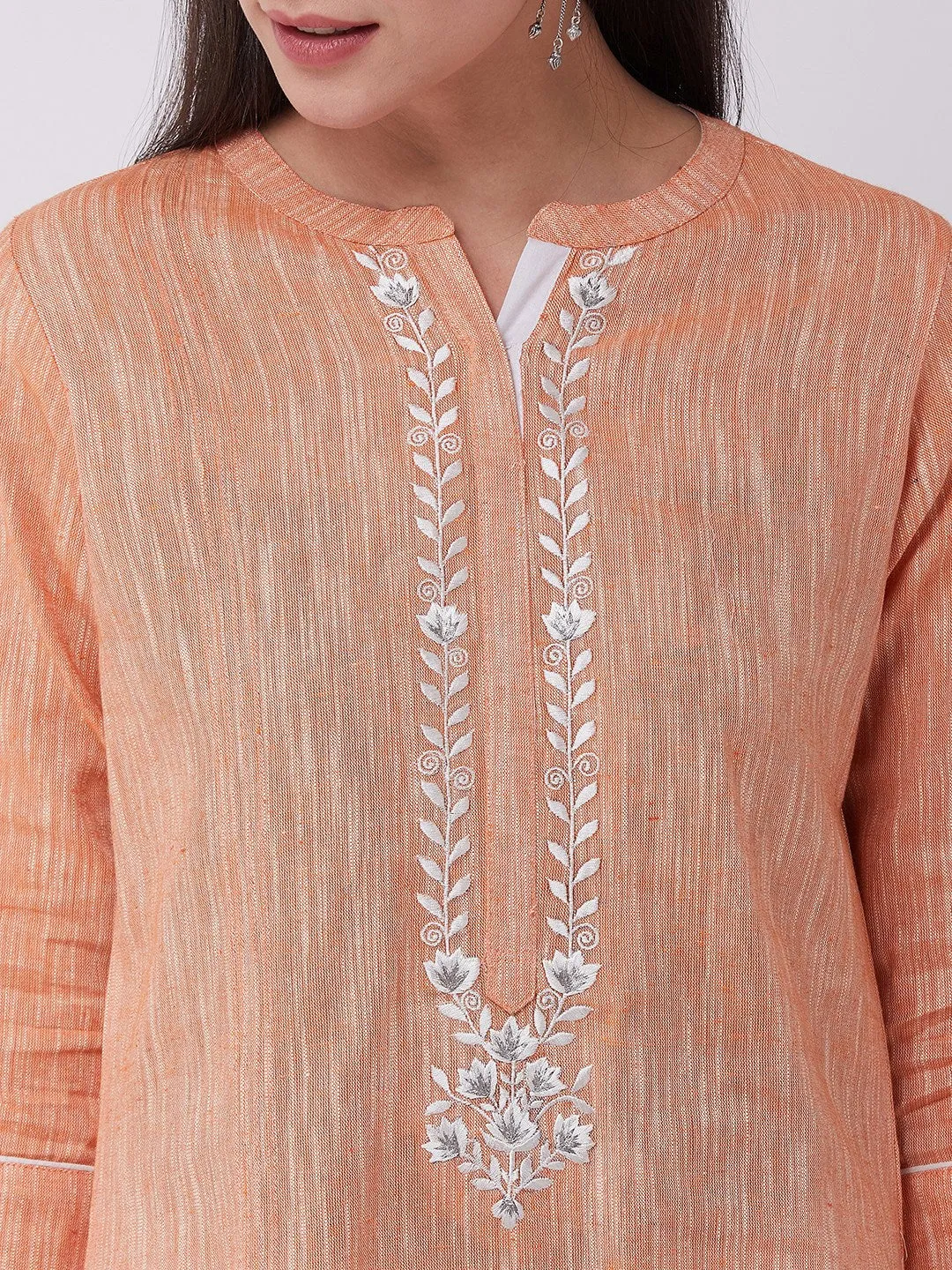 Chambray Floral Embroidered Kurta