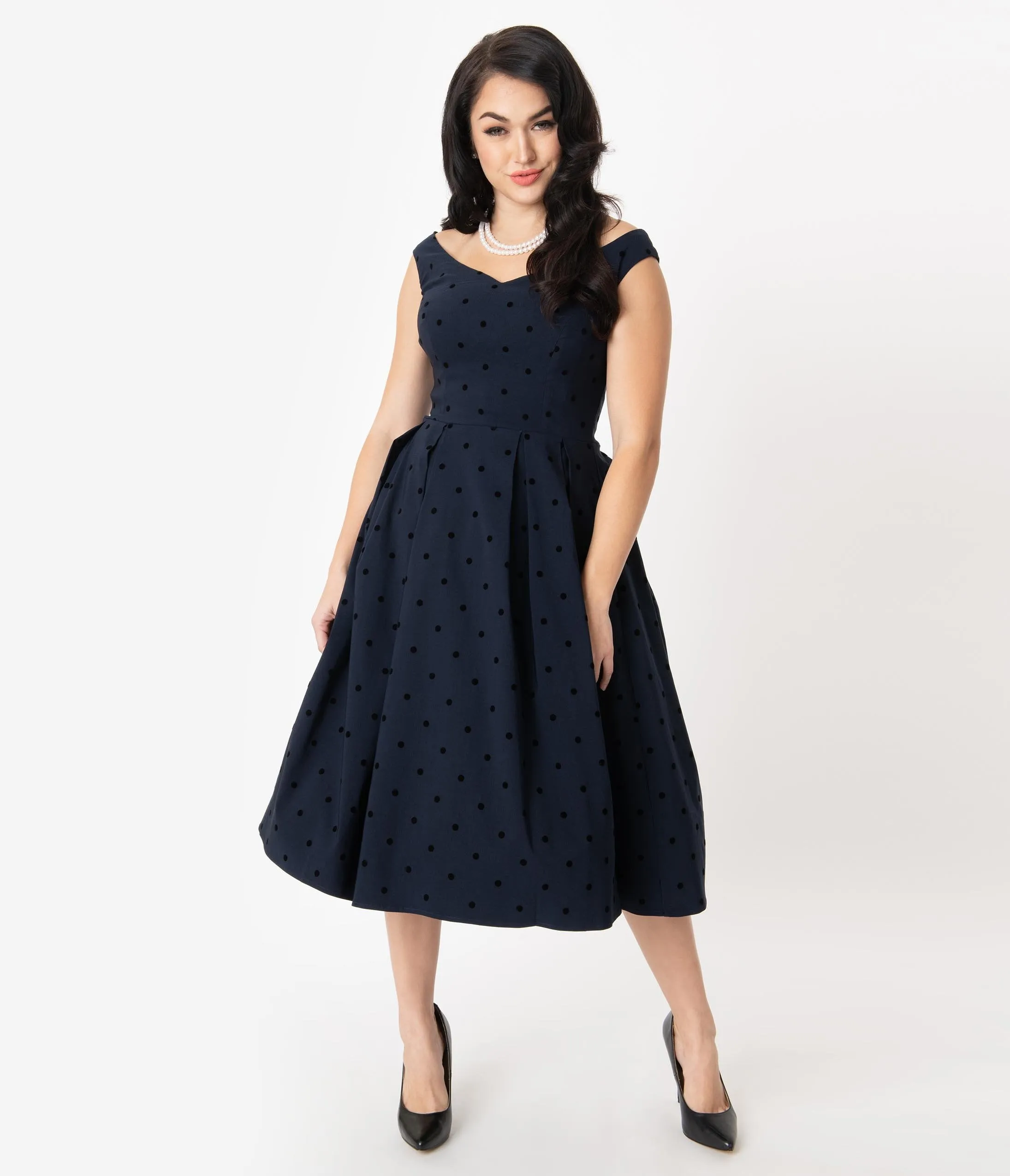 Collectif 1950s Navy Polka Dot Princess Liz Swing Dress