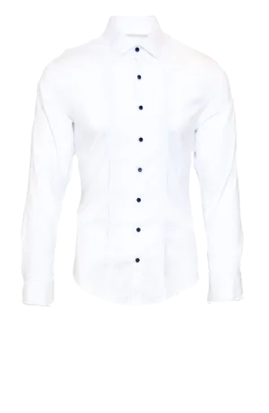 CRISP WHITE FITTED COTTON TUXEDO SHIRT