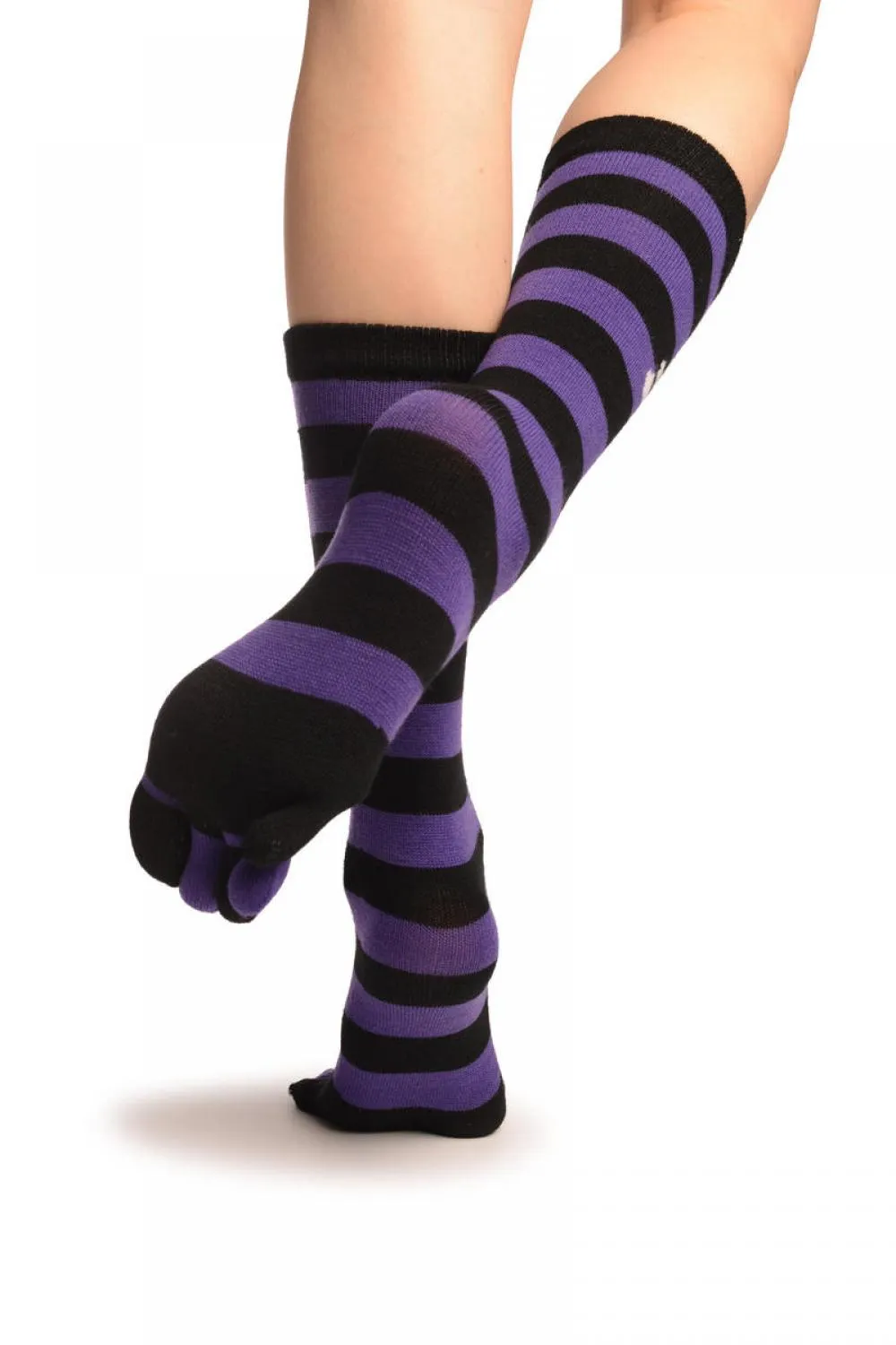 Crossbones On Black & Purple Stripes Toe Socks