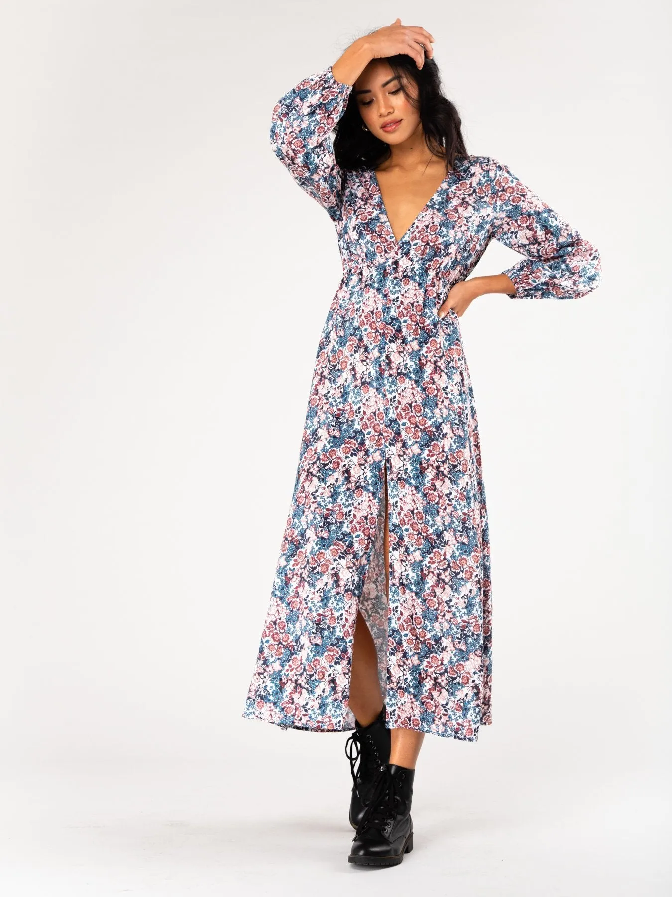 Crowded Floral Crop Maxi Dress - Blue Ashes