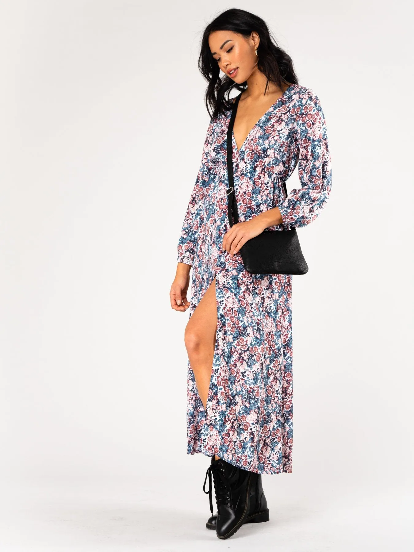 Crowded Floral Crop Maxi Dress - Blue Ashes