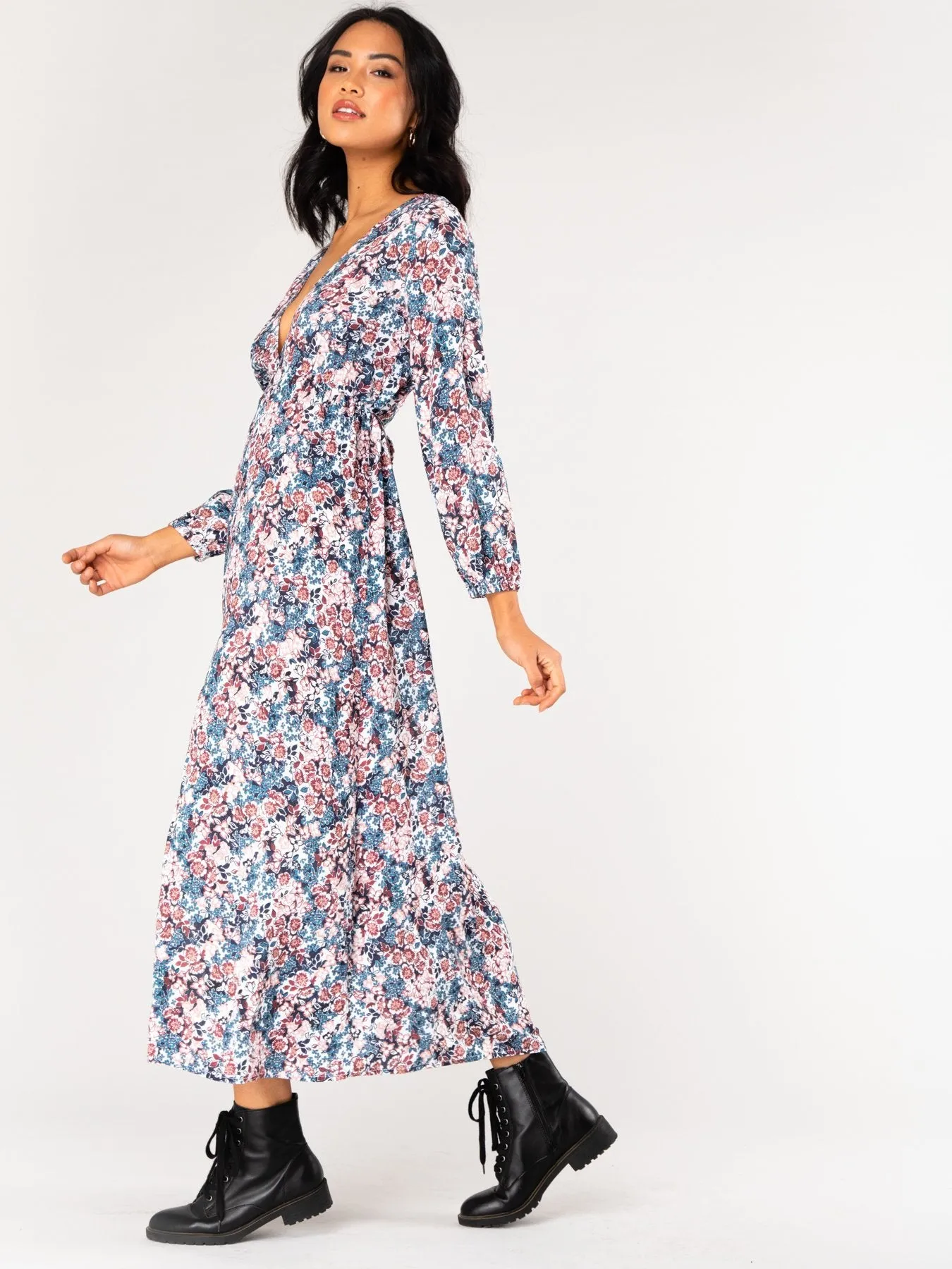 Crowded Floral Crop Maxi Dress - Blue Ashes