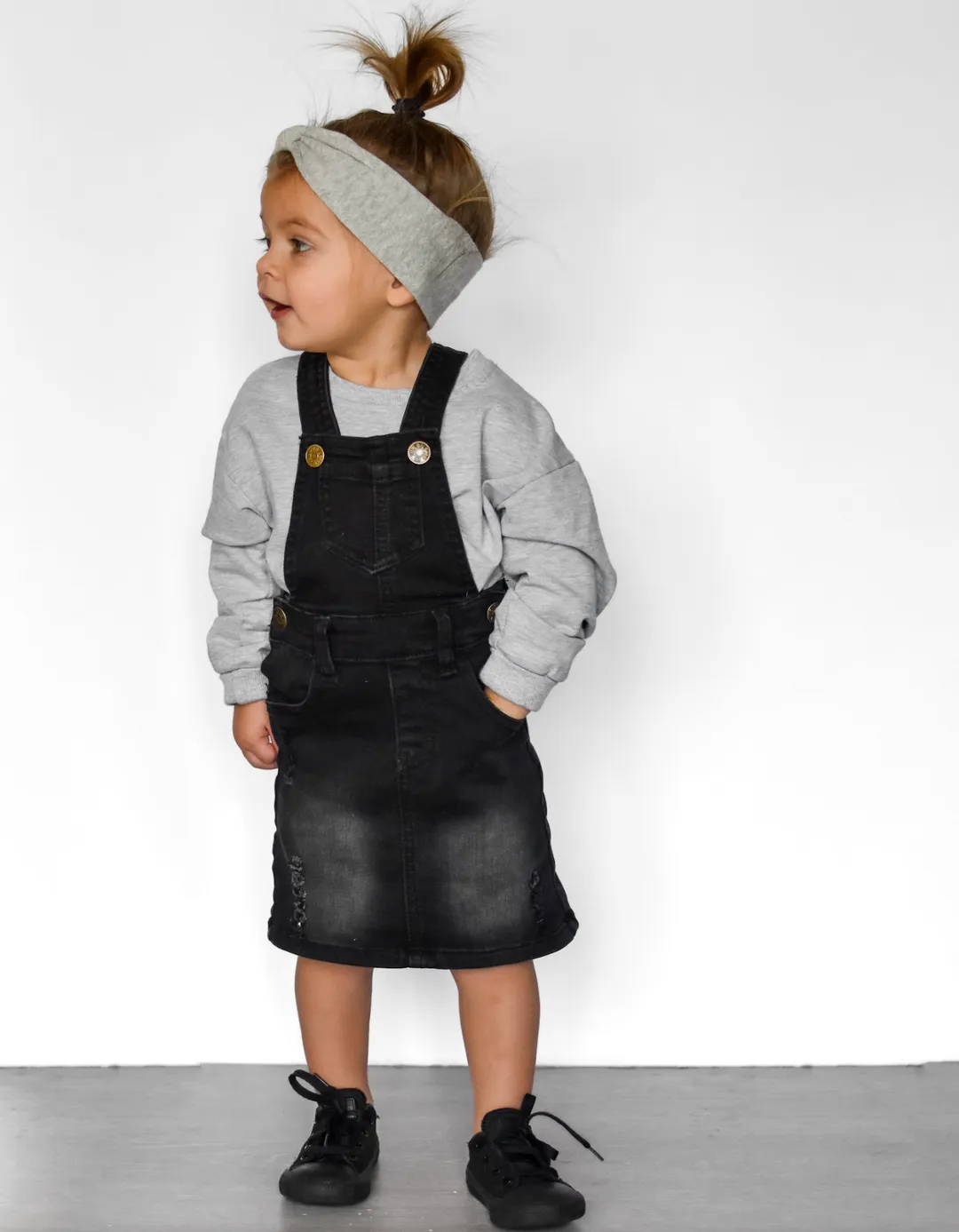 Denim Skirt Overalls- Black Wash