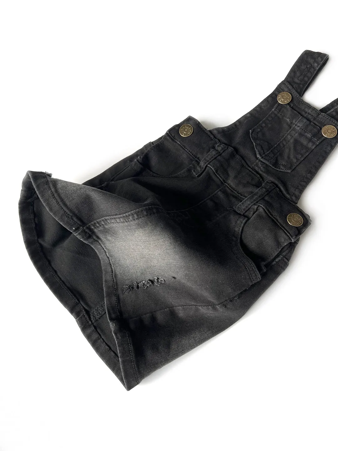 Denim Skirt Overalls- Black Wash