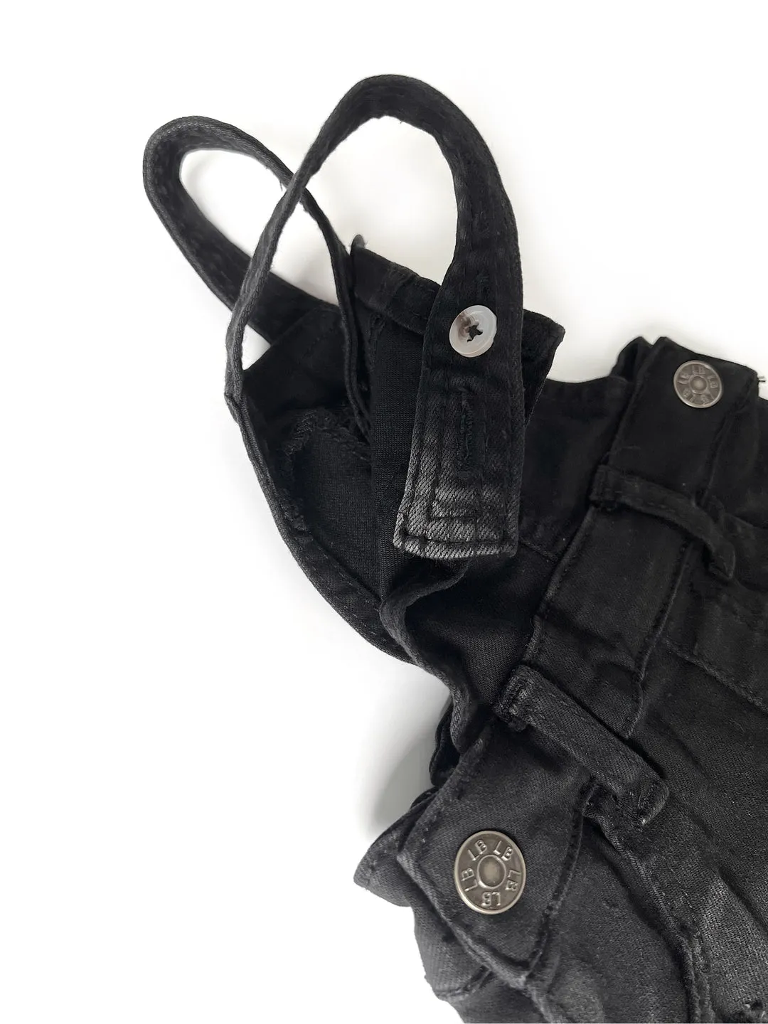 Denim Skirt Overalls- Black Wash