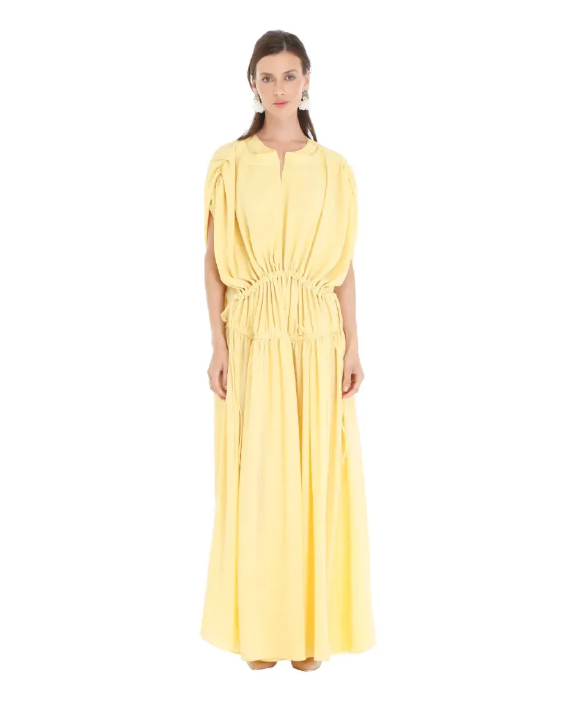 Fatima Yellow Ruched Kaftan