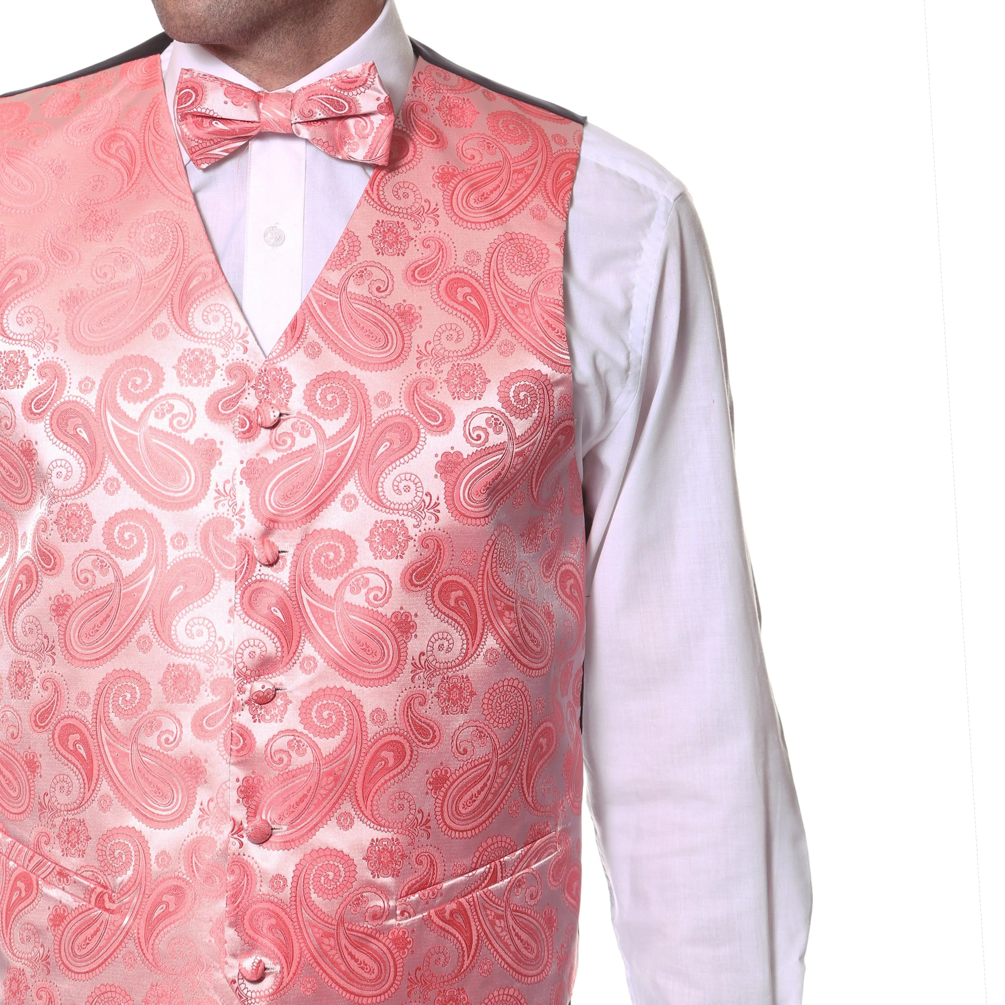 Ferrecci Mens Coral Paisley Wedding Prom Grad Choir Band 4pc Vest Set