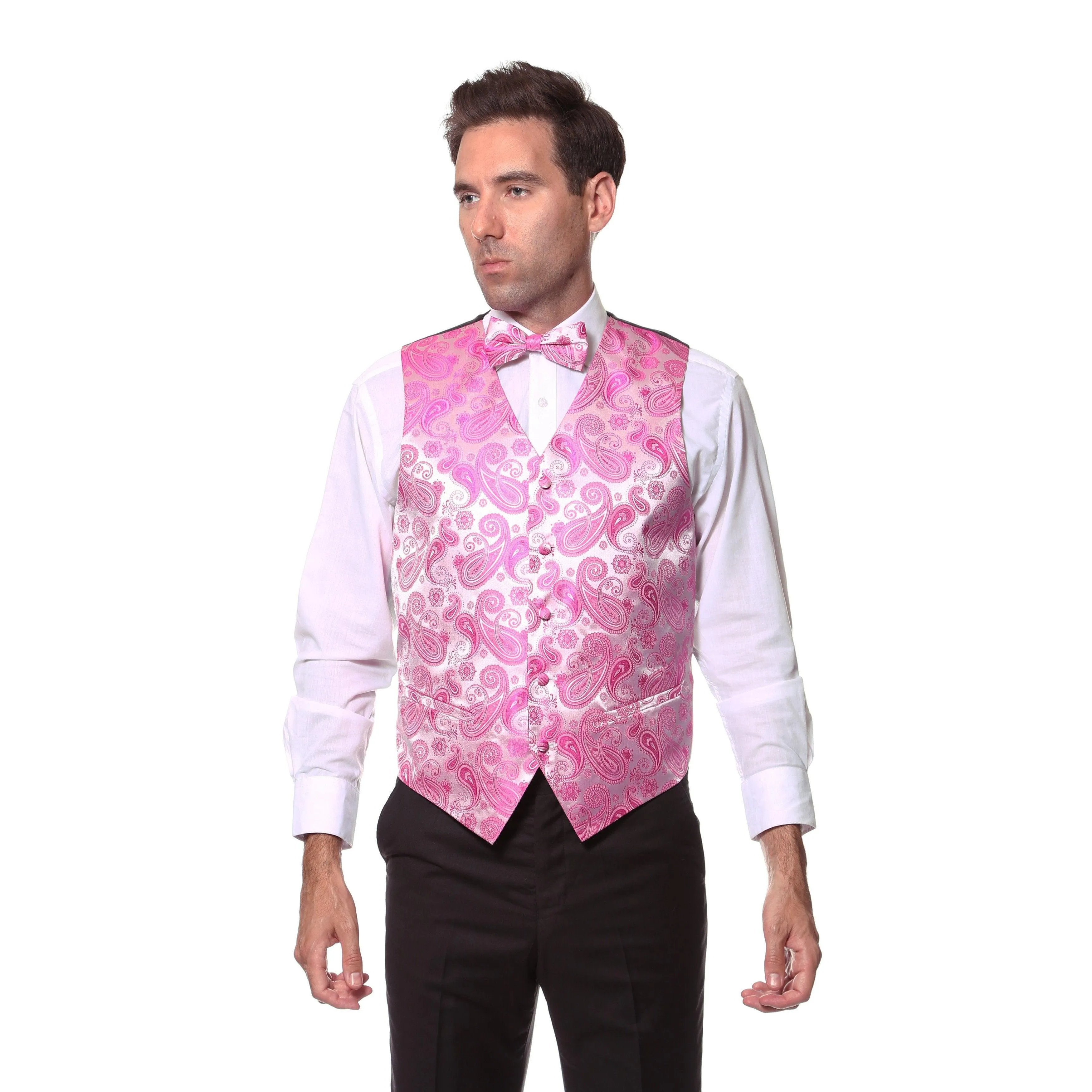 Ferrecci Mens Fuchsia Paisley Wedding Prom Grad Choir Band 4pc Vest Set