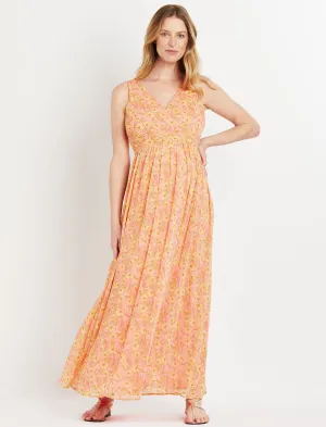 Floral Chiffon Maternity Maxi Dress in Pink Yellow Floral