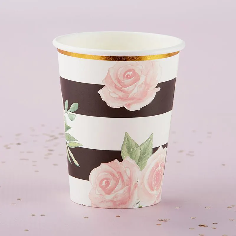 Floral Striped Paper Cups (Set of 8)