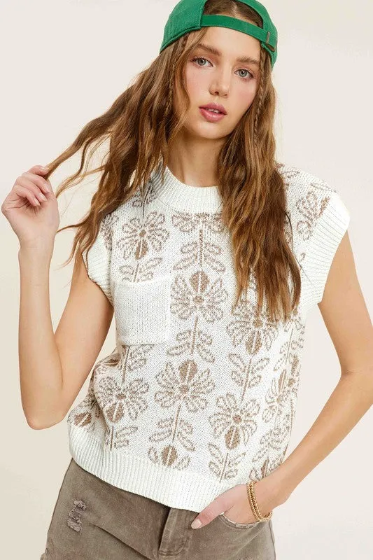 Flower Pattern Sleeveless Sweater