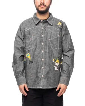 Garden Party Chambray Button Up Shirt Gray