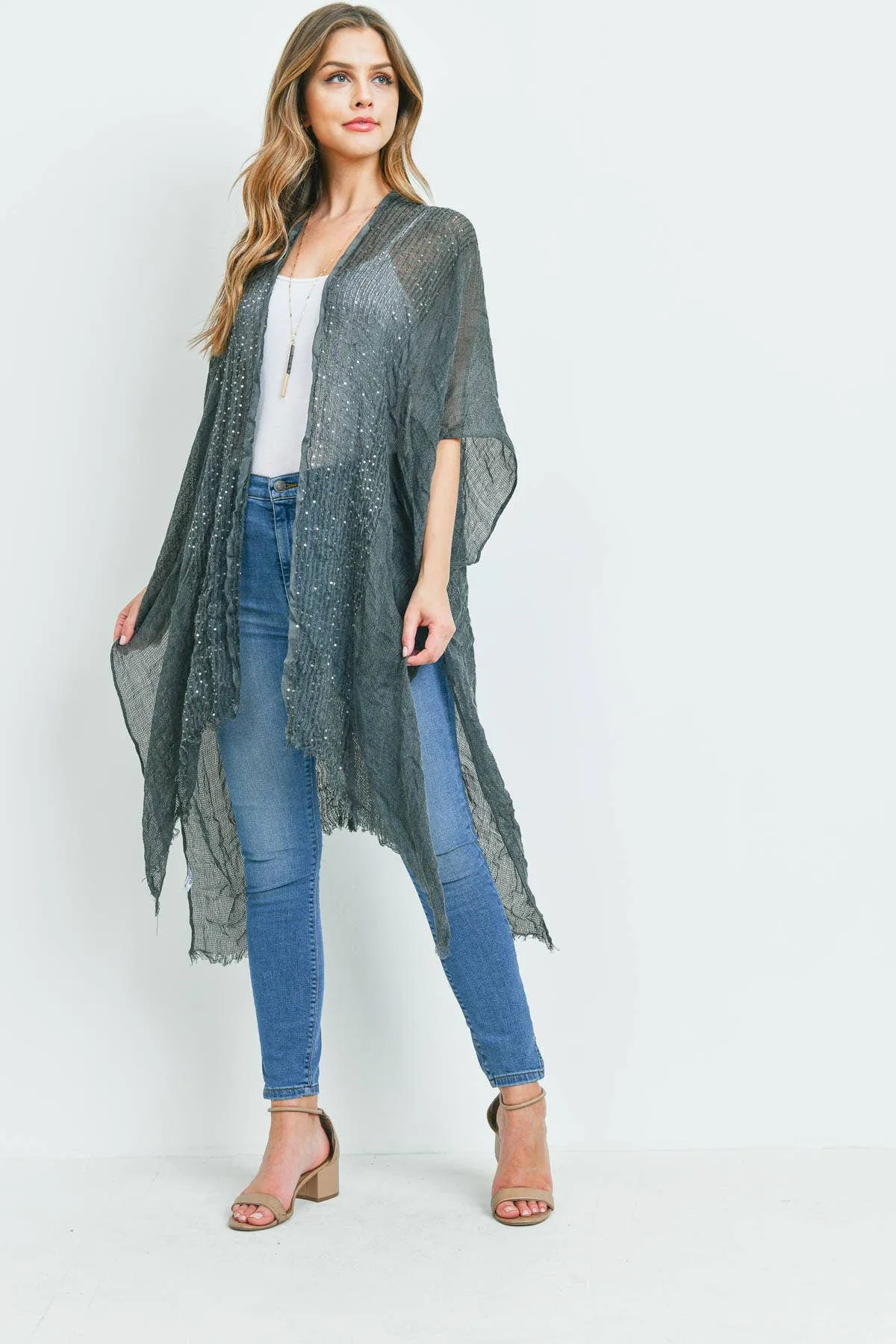 Glittered Fringed Open Cardigan