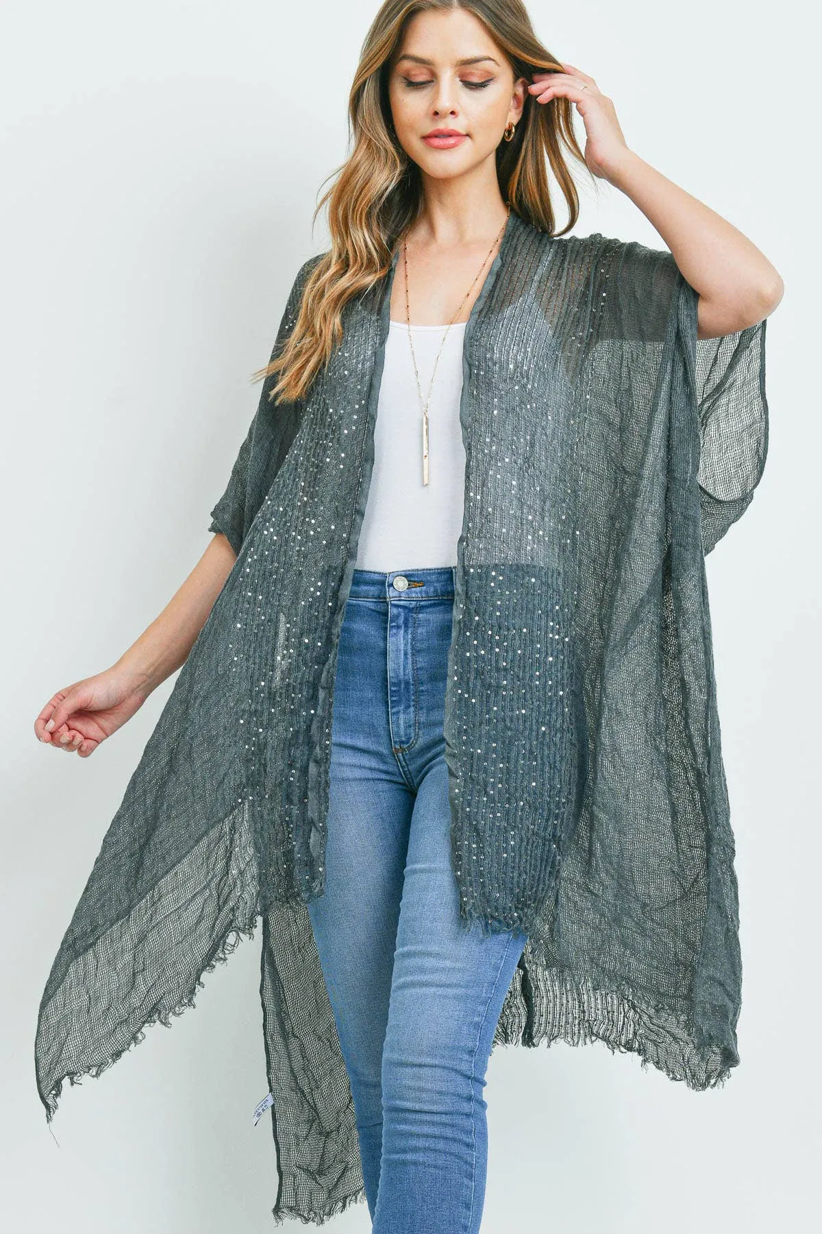 Glittered Fringed Open Cardigan