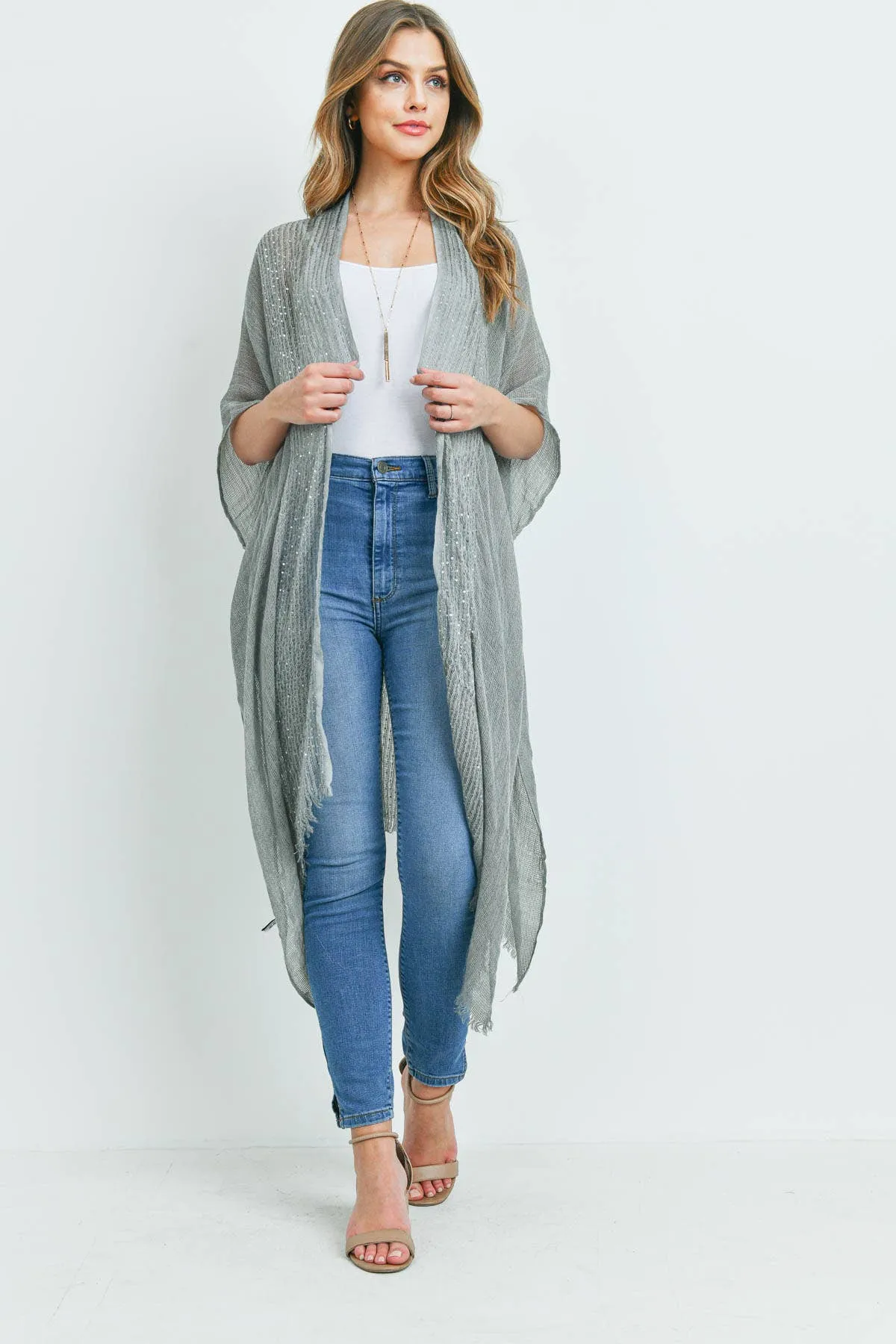 Glittered Fringed Open Cardigan