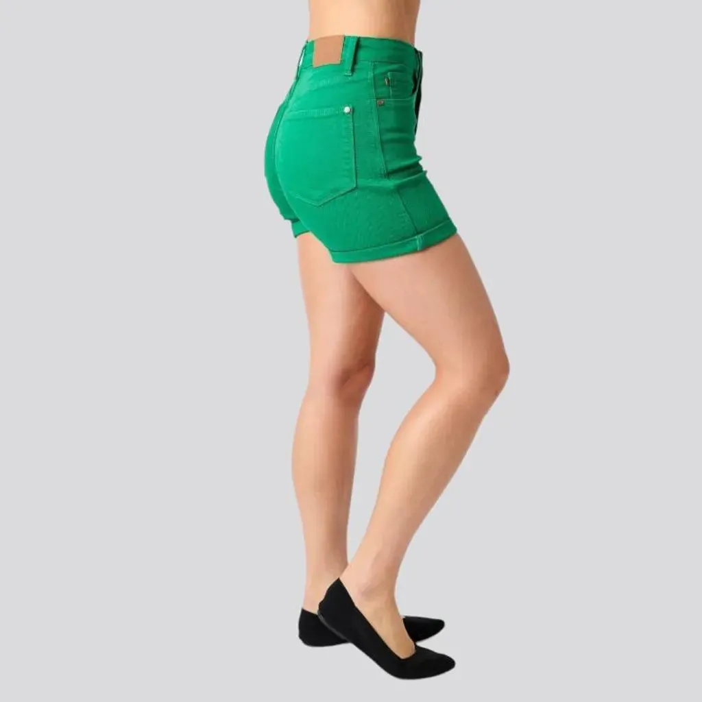 Green color jeans shorts
 for ladies