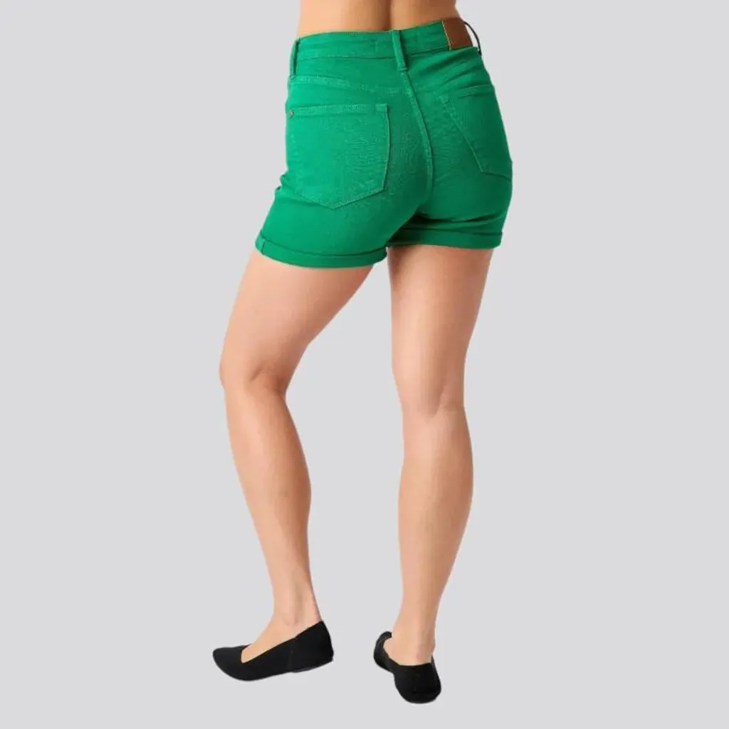 Green color jeans shorts
 for ladies