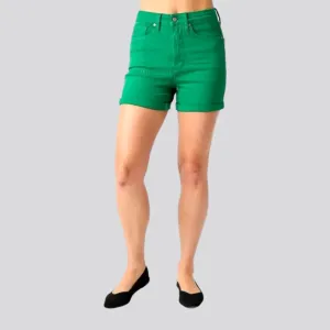 Green color jeans shorts
 for ladies